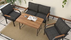 Berlin Balkon,Bahçe,Cafe - Metal Kanepe Koltuk Takımı  2 1 1 Füme Antarasit Masalı