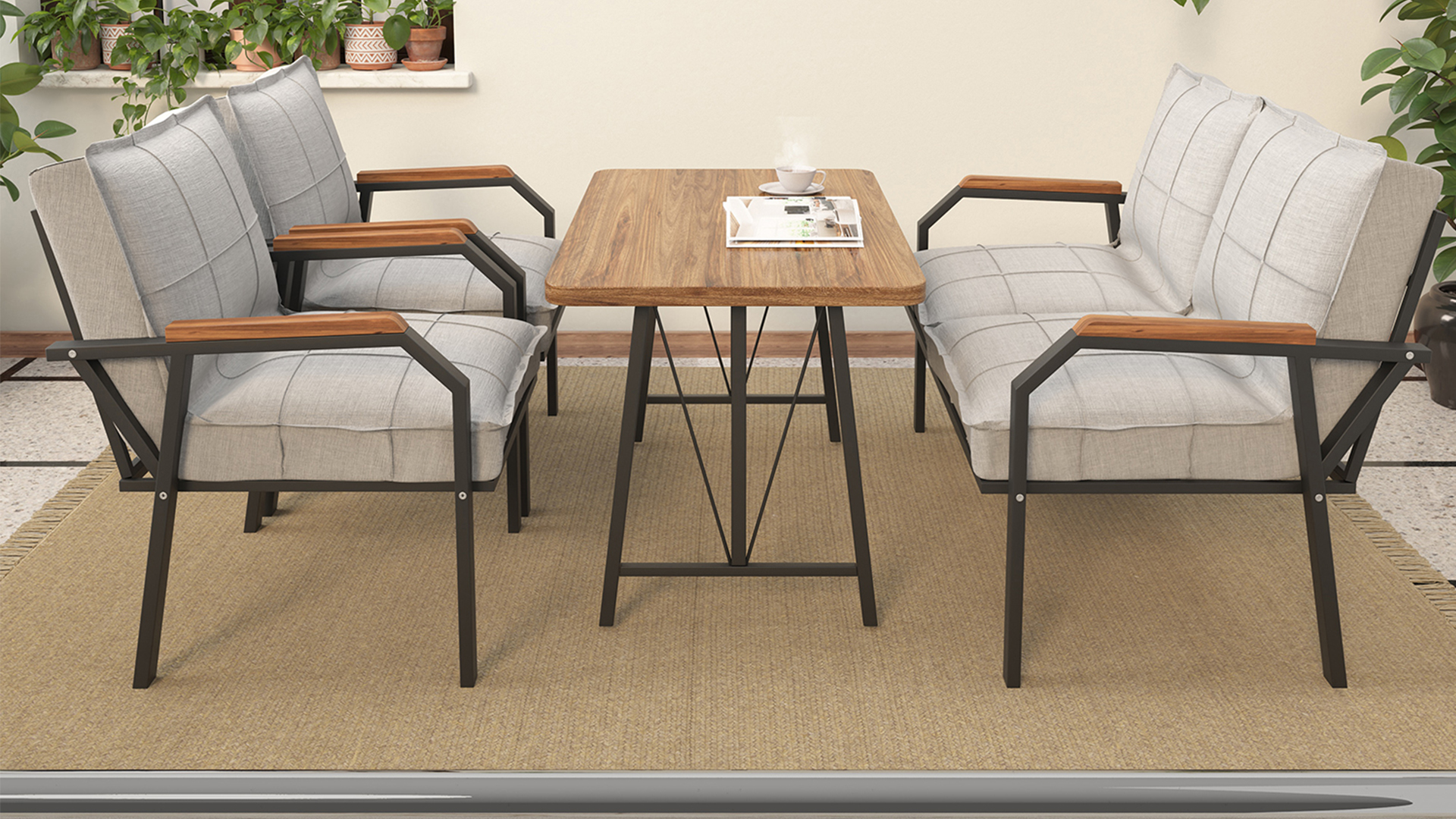 Berlin Balkon,Bahçe,Cafe - Metal Kanepe Koltuk Takımı  2 1 1 Gri  Masalı