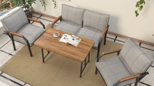 Berlin Balkon,Bahçe,Cafe - Metal Kanepe Koltuk Takımı  2 1 1 Gri  Masalı