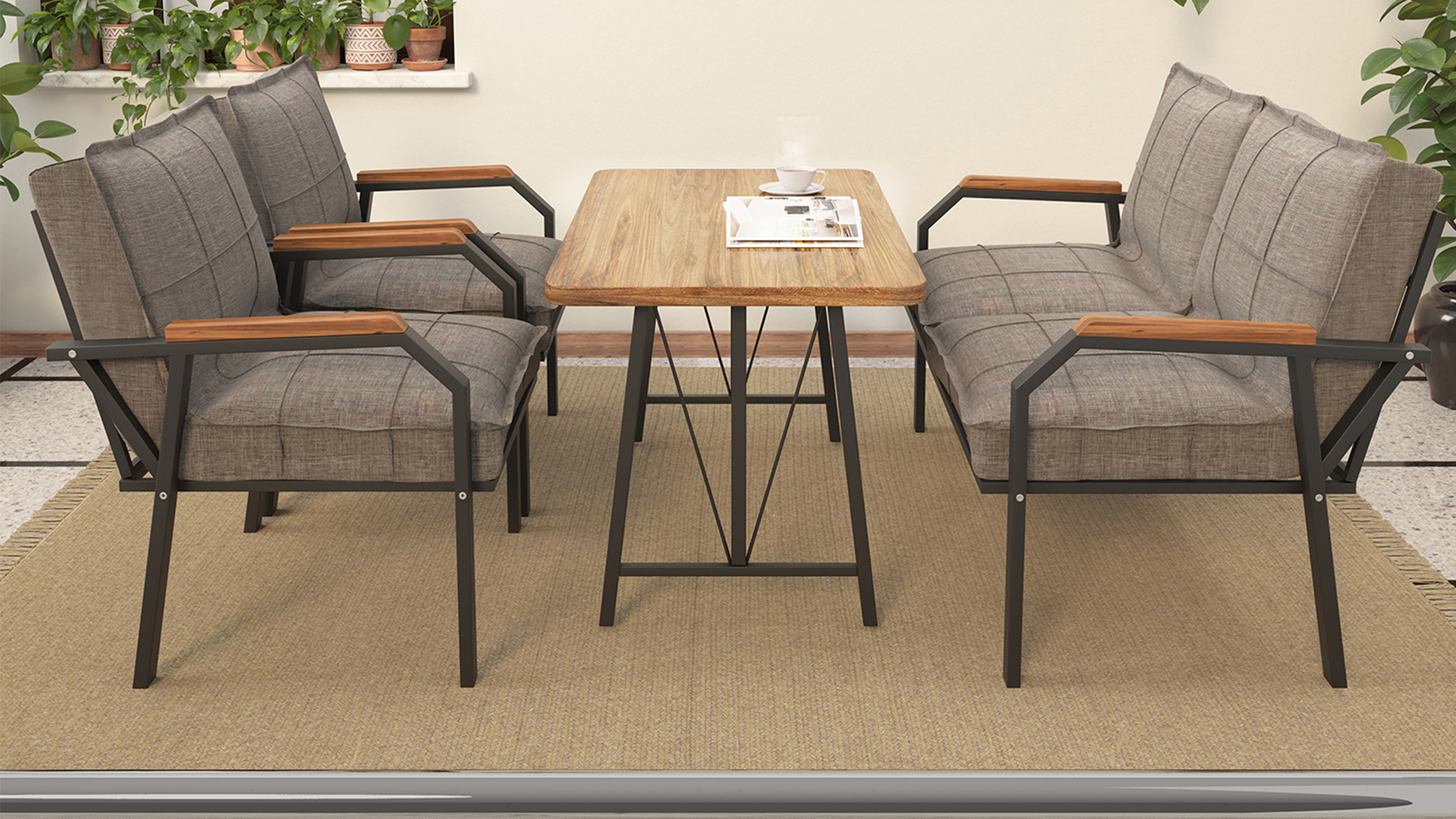 Berlin Balkon,Bahçe,Cafe - Metal Kanepe Koltuk Takımı  2 1 1 Kapiçino Masalı