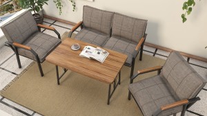 Berlin Balkon,Bahçe,Cafe - Metal Kanepe Koltuk Takımı  2 1 1 Kapiçino Masalı