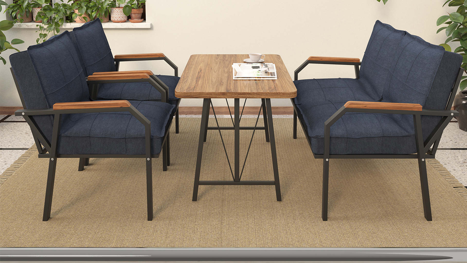 Berlin Balkon,Bahçe,Cafe - Metal Kanepe Koltuk Takımı  2 1 1 Lacivert Masalı