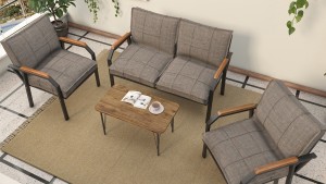 Berlin Balkon,Bahçe,Cafe - Metal Kanepe Koltuk Takımı  2 1 1 Kapiçino Sehpalı