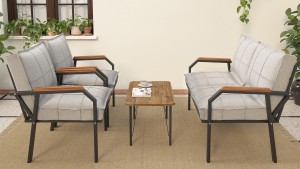 Berlin Balkon,Bahçe,Cafe - Metal Kanepe Koltuk Takımı  2 1 1 Gri  Sehpalı