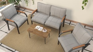 Berlin Balkon,Bahçe,Cafe - Metal Kanepe Koltuk Takımı  2 1 1 Gri  Sehpalı