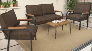 Berlin Balkon,Bahçe,Cafe - Metal Kanepe Koltuk Takımı  2 1 1 Kahve Sehpalı