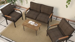 Berlin Balkon,Bahçe,Cafe - Metal Kanepe Koltuk Takımı  2 1 1 Kahve Sehpalı