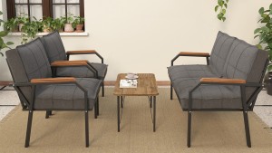 Berlin Balkon,Bahçe,Cafe - Metal Kanepe Koltuk Takımı  2 1 1 Koyu Gri Sehpalı