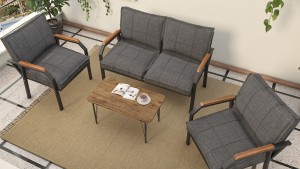 Berlin Balkon,Bahçe,Cafe - Metal Kanepe Koltuk Takımı  2 1 1 Koyu Gri Sehpalı