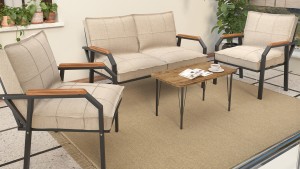 Berlin Balkon,Bahçe,Cafe - Metal Kanepe Koltuk Takımı  2 1 1 Krem Sehpalı