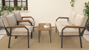 Berlin Balkon,Bahçe,Cafe - Metal Kanepe Koltuk Takımı  2 1 1 Krem Sehpalı