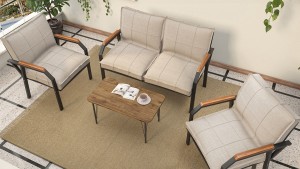 Berlin Balkon,Bahçe,Cafe - Metal Kanepe Koltuk Takımı  2 1 1 Krem Sehpalı