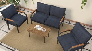 Berlin Balkon,Bahçe,Cafe - Metal Kanepe Koltuk Takımı  2 1 1 Lacivert Sehpalı