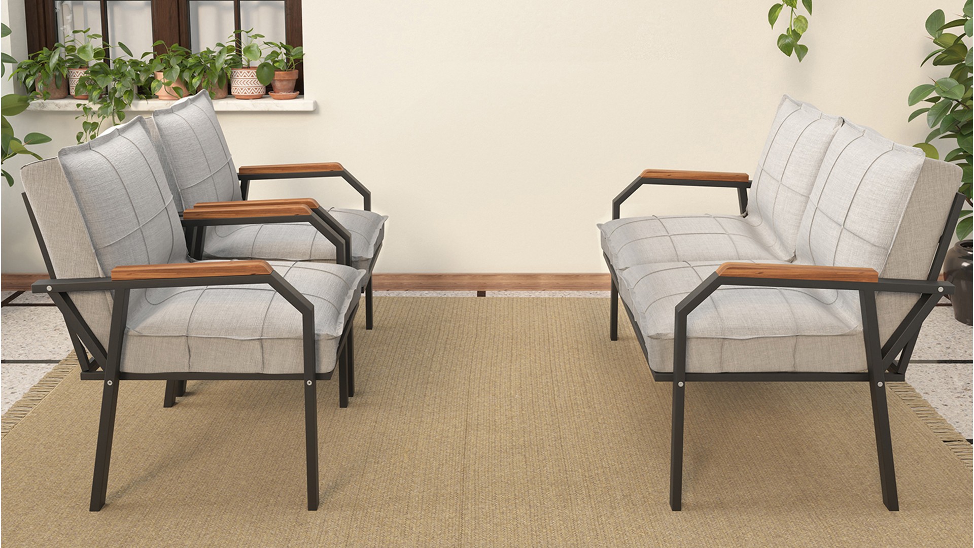 Berlin Balkon,Bahçe,Cafe - Metal Kanepe Koltuk Takımı  2 1 1 Gri