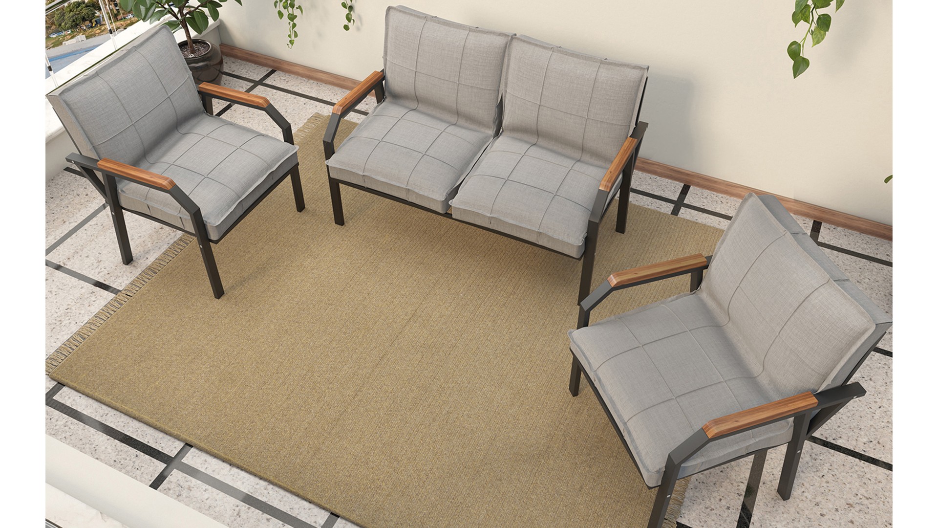 Berlin Balkon,Bahçe,Cafe - Metal Kanepe Koltuk Takımı  2 1 1 Gri