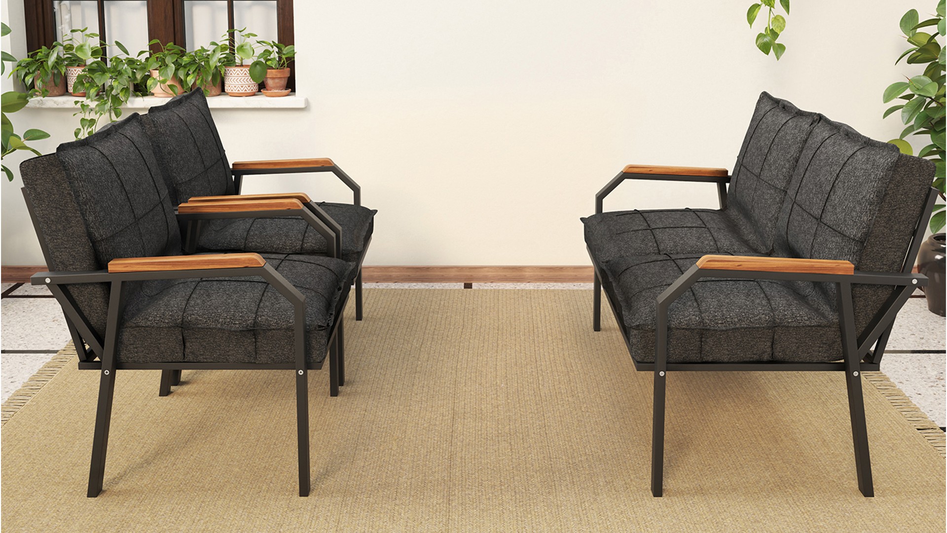 Berlin Balkon,Bahçe,Cafe - Metal Kanepe Koltuk Takımı  2 1 1 Füme Antaraist