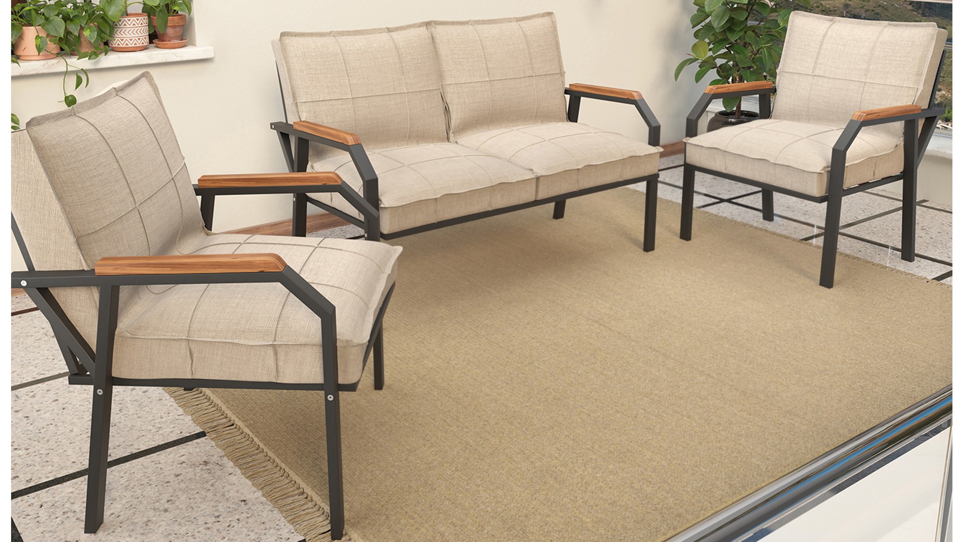 Berlin Balkon,Bahçe,Cafe - Metal Kanepe Koltuk Takımı  2 1 1