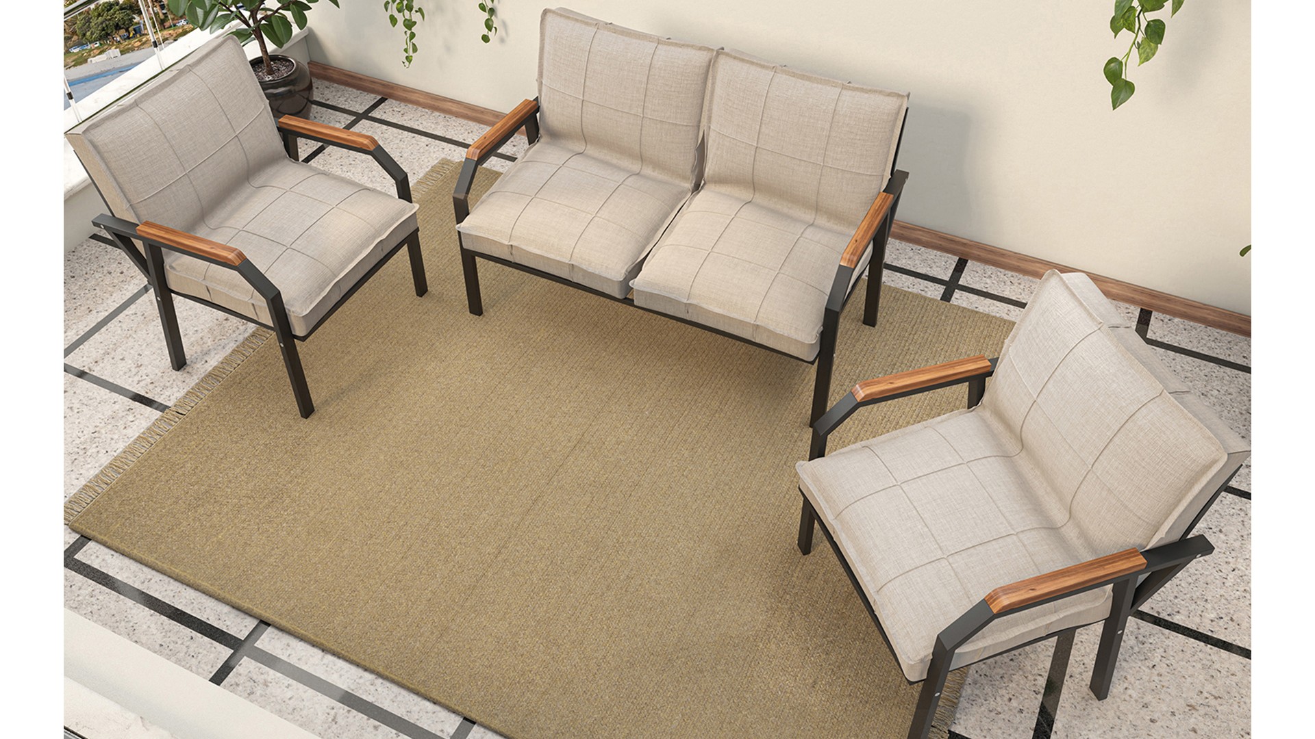 Berlin Balkon,Bahçe,Cafe - Metal Kanepe Koltuk Takımı  2 1 1