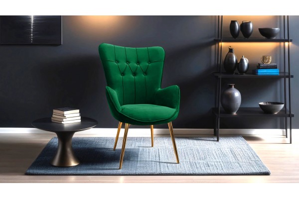 Begonya, Sandalye, Kafe, Otel, Tekli Berjer Gold Ayak Yeşil