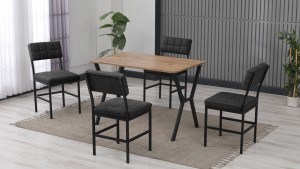 Dubai Modeli Mutfak Masa Takımı 4 Sandalye Keten Kumaş Füme 1 Masa Ceviz