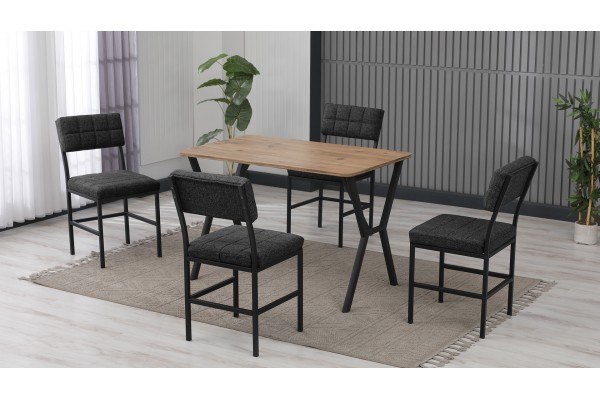 Dubai Modeli Mutfak Masa Takımı 4 Kişilik 4 Sandalye 1 Masa 70x110 cm Ceviz Keten Kumaş Füme Dubai Modeli Mutfak Masa Takımı 4 Kişilik 4 Sandalye 1 Masa 70x110 cm Ceviz Keten Kumaş Füme