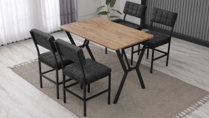 Dubai Modeli Mutfak Masa Takımı 4 Sandalye Keten Kumaş Füme 1 Masa Ceviz