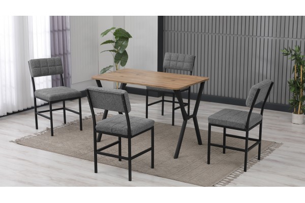 Dubai Modeli Mutfak Masa Takımı 4 Kişilik 4 Sandalye 1 Masa 70x110 cm Ceviz Keten Kumaş Gri Dubai Modeli Mutfak Masa Takımı 4 Kişilik 4 Sandalye 1 Masa 70x110 cm Ceviz Keten Kumaş Gri