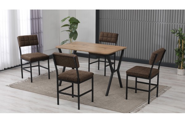 Dubai Modeli Mutfak Masa Takımı 4 Kişilik 4 Sandalye 1 Masa 70x110 cm Ceviz Keten Kumaş Kahve Dubai Modeli Mutfak Masa Takımı 4 Kişilik 4 Sandalye 1 Masa 70x110 cm Ceviz Keten Kumaş Kahve