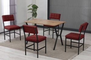 Dubai 4 Sandalyeli Masa Takımı Bordo Ceviz