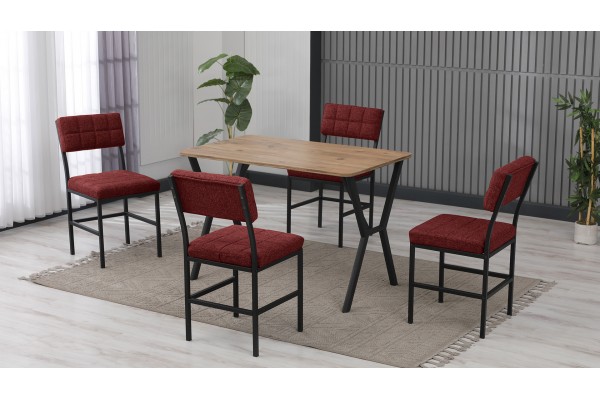 Dubai Modeli Mutfak Masa Takımı 4 Kişilik 4 Sandalye 1 Masa 70x110 cm Ceviz Keten Kumaş Bordo Dubai Modeli Mutfak Masa Takımı 4 Kişilik 4 Sandalye 1 Masa 70x110 cm Ceviz Keten Kumaş Bordo