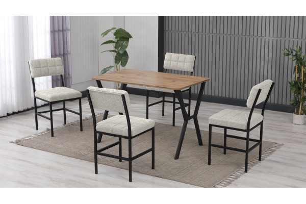 Dubai Modeli Mutfak Masa Takımı 4 Kişilik 4 Sandalye 1 Masa 70x110 cm Ceviz Keten Kumaş Krem Dubai Modeli Mutfak Masa Takımı 4 Kişilik 4 Sandalye 1 Masa 70x110 cm Ceviz Keten Kumaş Krem