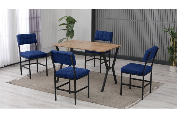 Dubai Modeli Mutfak Masa Takımı 4 Kişilik 4 Sandalye 1 Masa 70x110 cm Ceviz Keten Kumaş Lacivert Dubai Modeli Mutfak Masa Takımı 4 Kişilik 4 Sandalye 1 Masa 70x110 cm Ceviz Keten Kumaş Lacivert