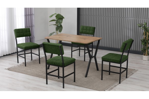 Dubai Modeli Mutfak Masa Takımı 4 Kişilik 4 Sandalye 1 Masa 70x110 cm Ceviz Keten Kumaş Yeşil Dubai Modeli Mutfak Masa Takımı 4 Kişilik 4 Sandalye 1 Masa 70x110 cm Ceviz Keten Kumaş Yeşil