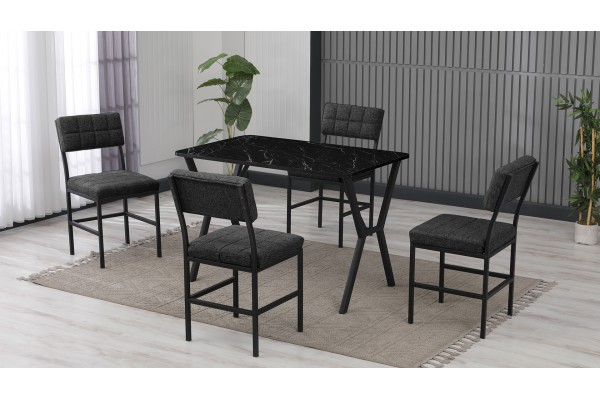 Dubai Modeli Mutfak Masa Takımı 4 Kişilik 4 Sandalye 1 Masa 70x110 cm Siyah Mermer Desenli Keten Kumaş Füme Dubai Modeli Mutfak Masa Takımı 4 Kişilik 4 Sandalye 1 Masa 70x110 cm Siyah Mermer Desenli Keten Kumaş Füme