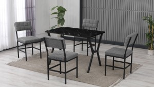 Dubai Modeli Mutfak Masa Takımı 4 Sandalye Keten Kumaş Gri 1 Masa Ceviz