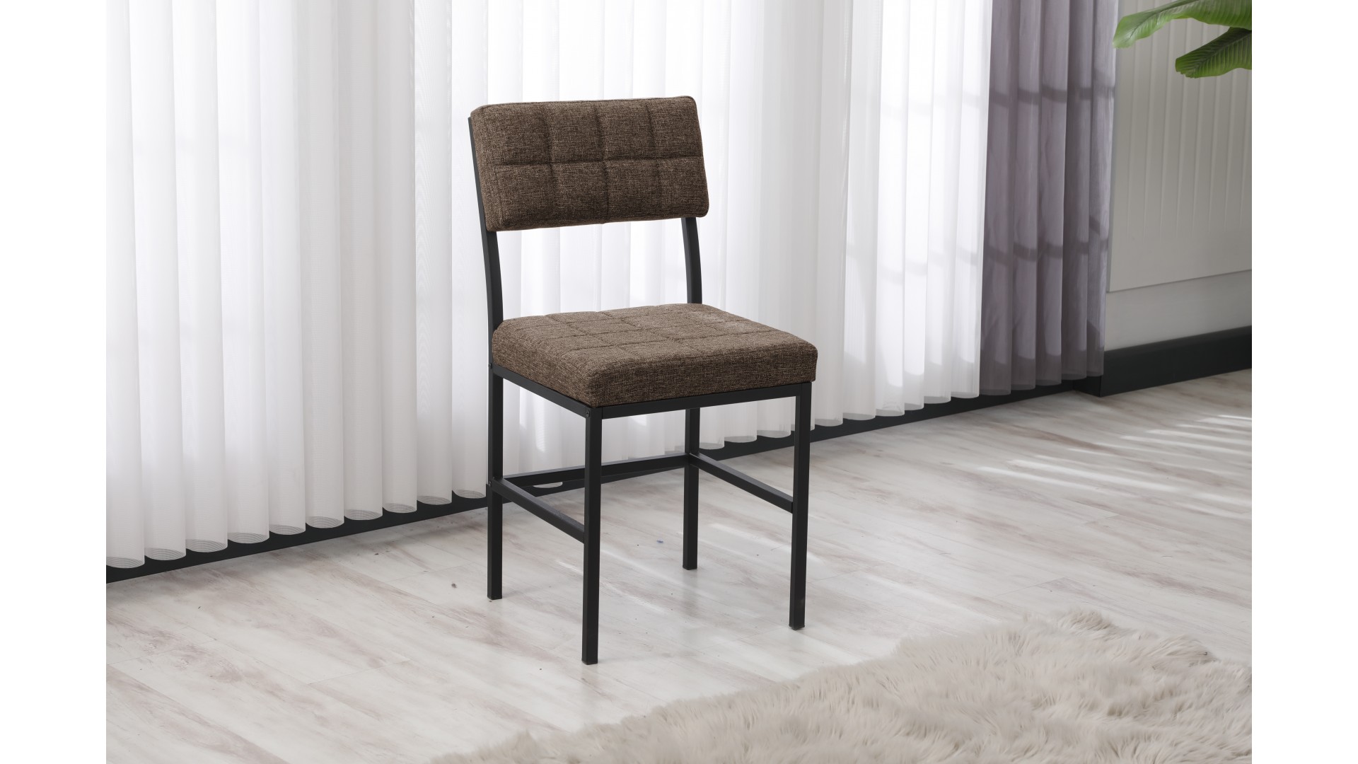 Dubai Modeli Mutfak Masa Takımı 4 Sandalye Keten Kumaş Kahve 1 Masa Ceviz