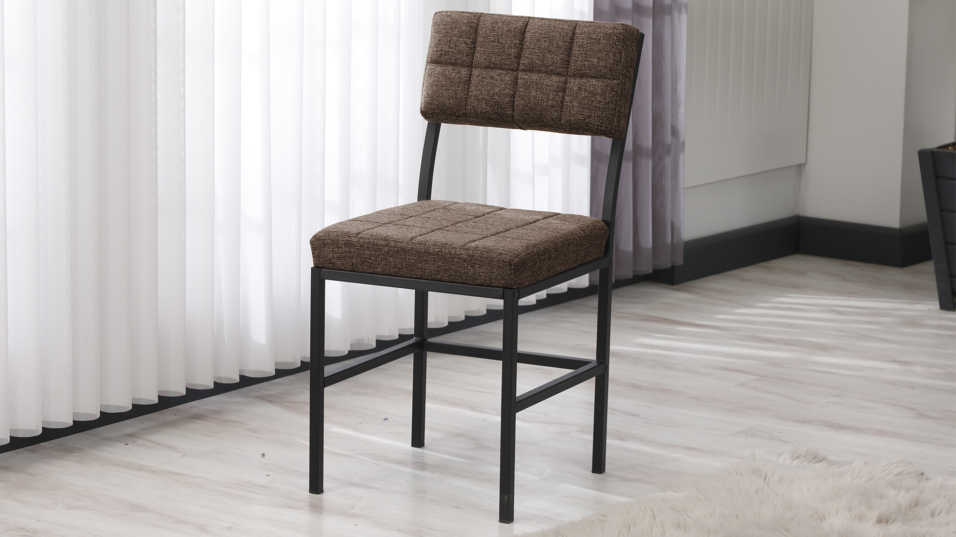 Dubai Modeli Mutfak Masa Takımı 4 Sandalye Keten Kumaş Kahve 1 Masa Ceviz