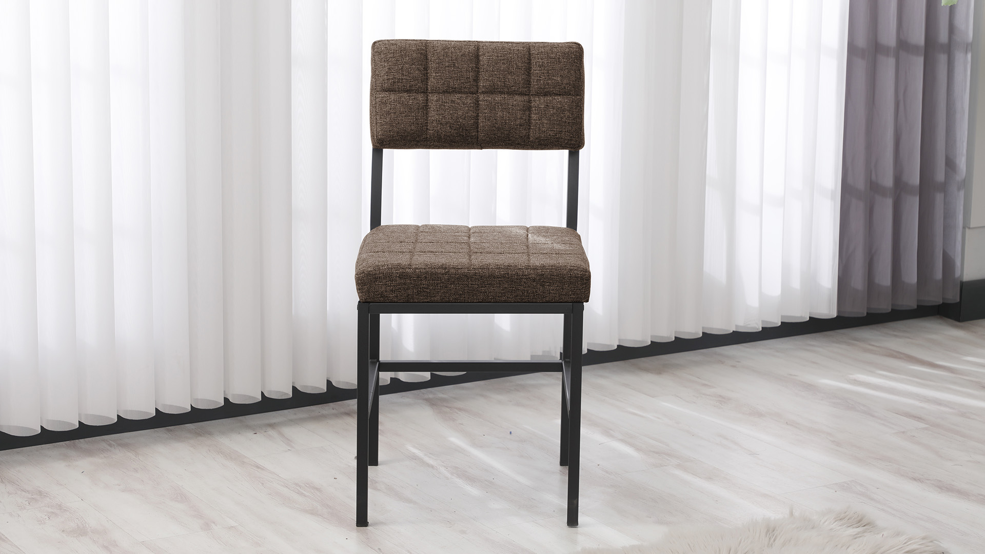 Dubai Modeli Mutfak Masa Takımı 4 Sandalye Keten Kumaş Kahve 1 Masa Ceviz