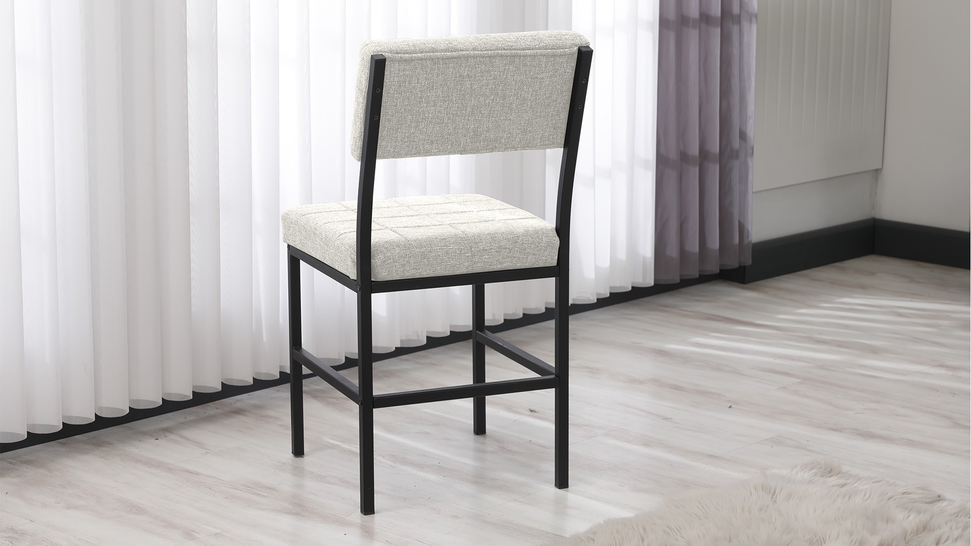 Dubai Modeli Mutfak Masa Takımı 4 Sandalye Keten Kumaş Krem1 Masa Ceviz