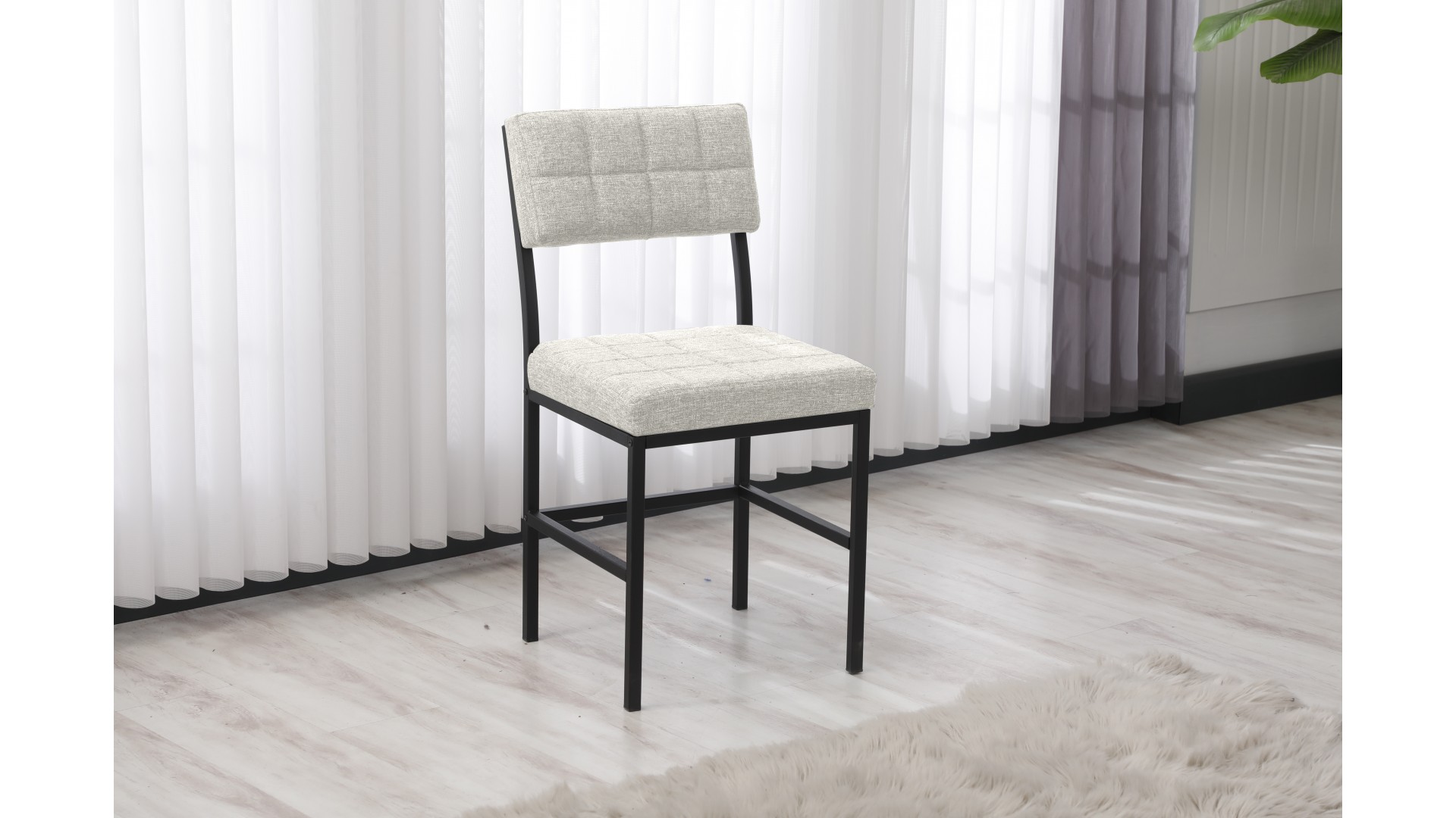 Dubai Modeli Mutfak Masa Takımı 4 Sandalye Keten Kumaş Krem1 Masa Ceviz