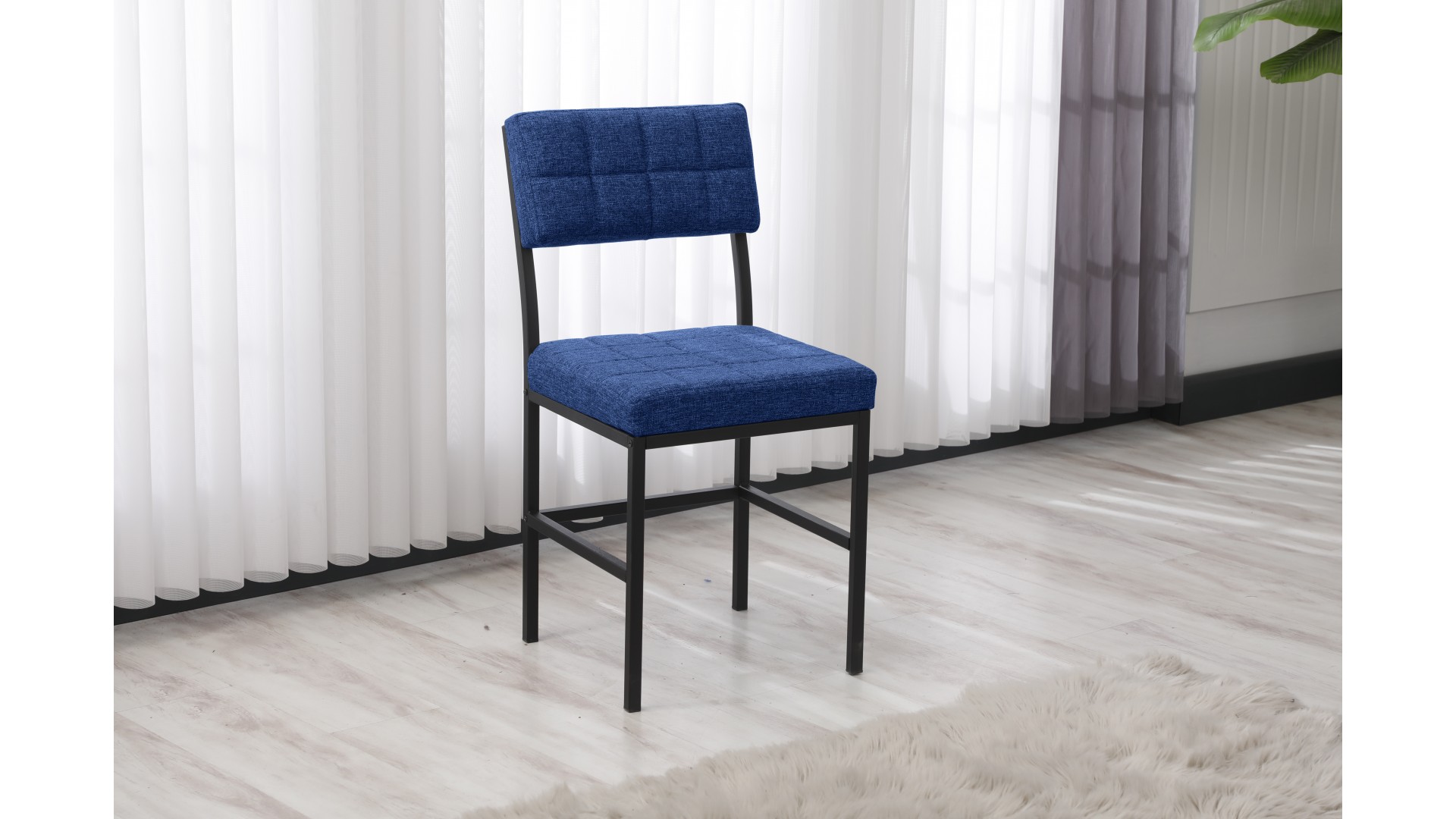 Dubai Modeli Mutfak Masa Takımı 4 Sandalye Keten Kumaş Lacivert 1 Masa Siyah Mermer Desenli