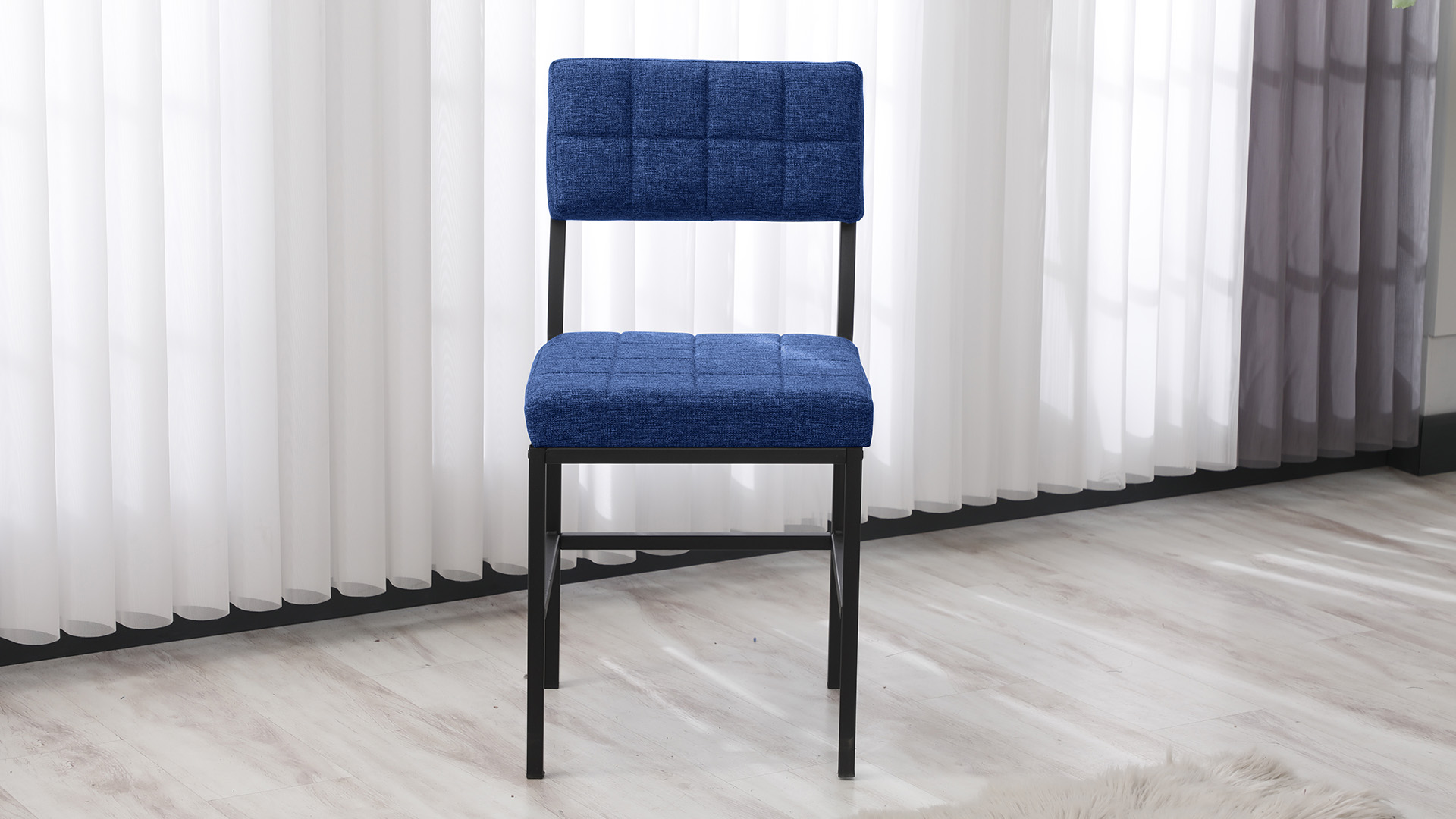 Dubai Modeli Mutfak Masa Takımı 4 Sandalye Keten Kumaş Lacivert 1 Masa Siyah Mermer Desenli