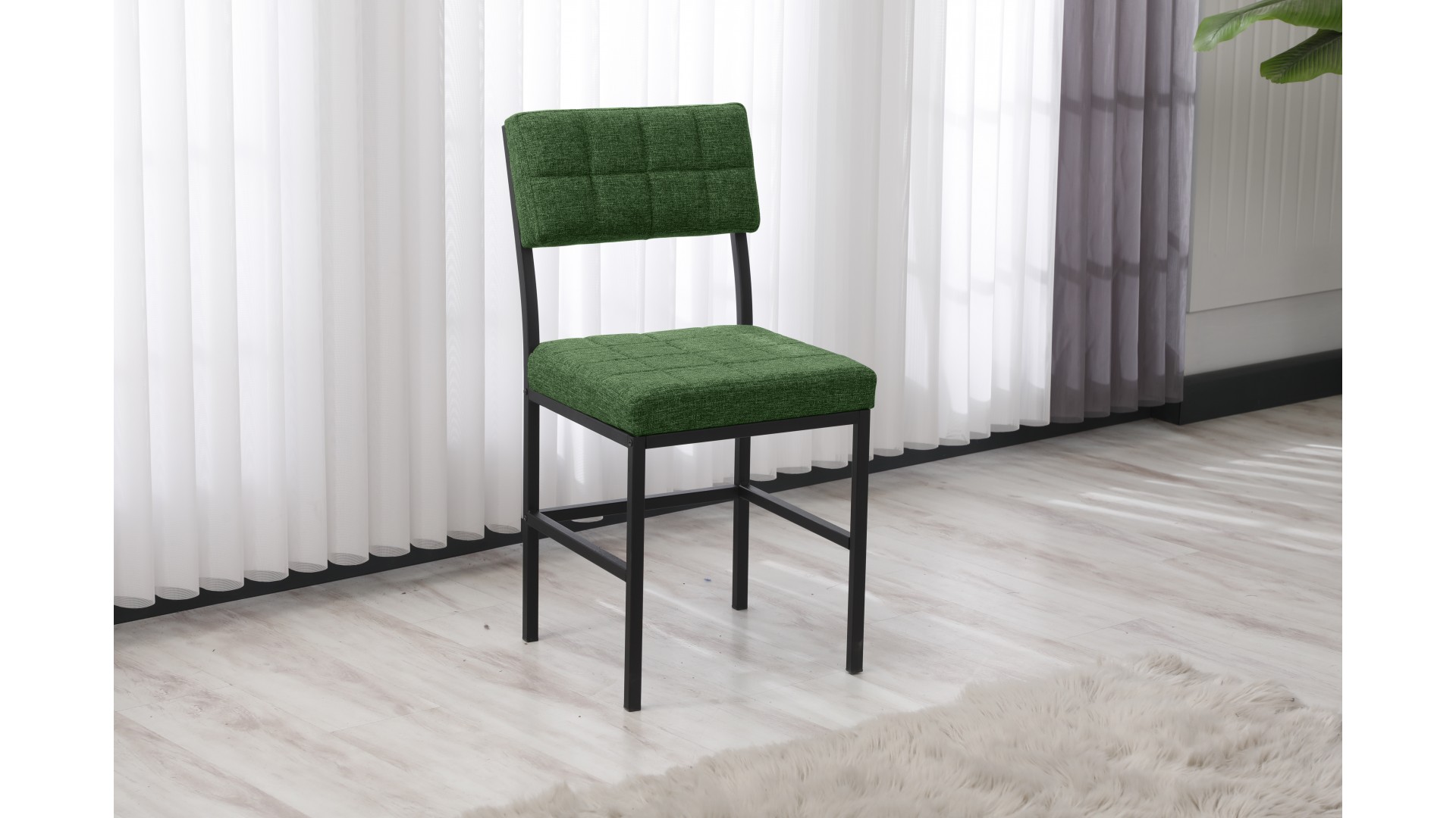 Dubai Modeli Mutfak Masa Takımı 4 Sandalye Keten Kumaş Yeşil 1 Masa Siyah Mermer Desenli