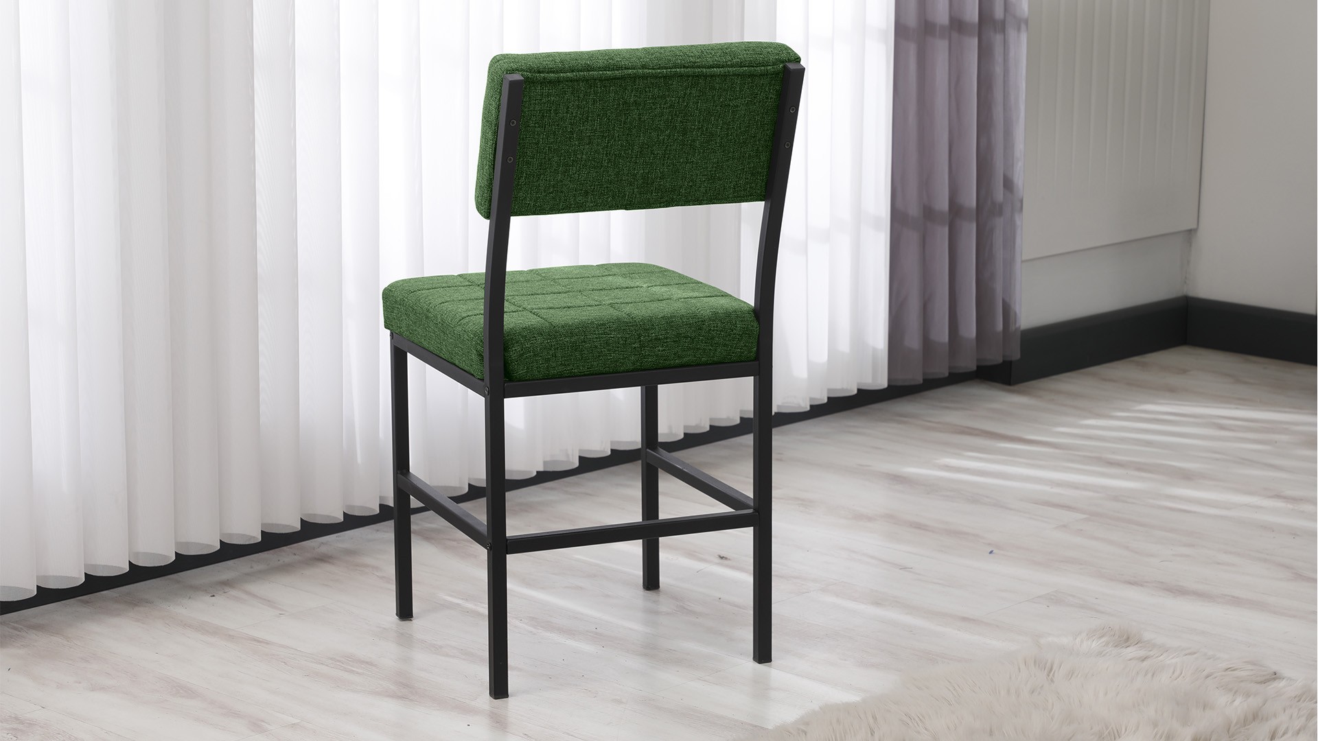 Dubai Modeli Mutfak Masa Takımı 4 Sandalye Keten Kumaş Yeşil 1 Masa Siyah Mermer Desenli