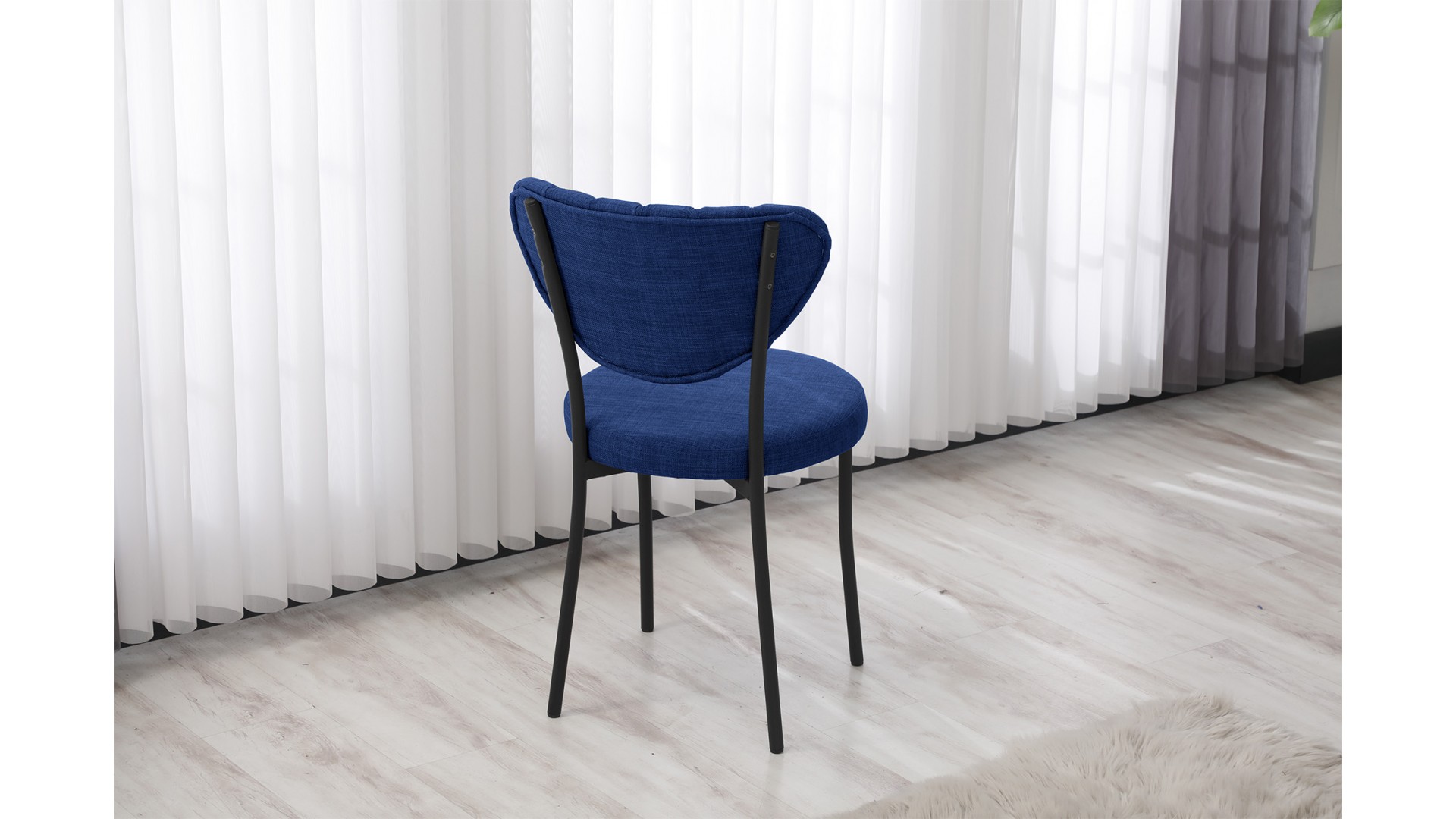 Elegant Modeli Sandalye Yemek Odası Cafe Restoran Ve Mutfak Sandalyesi Keten Kumaş Lacivert