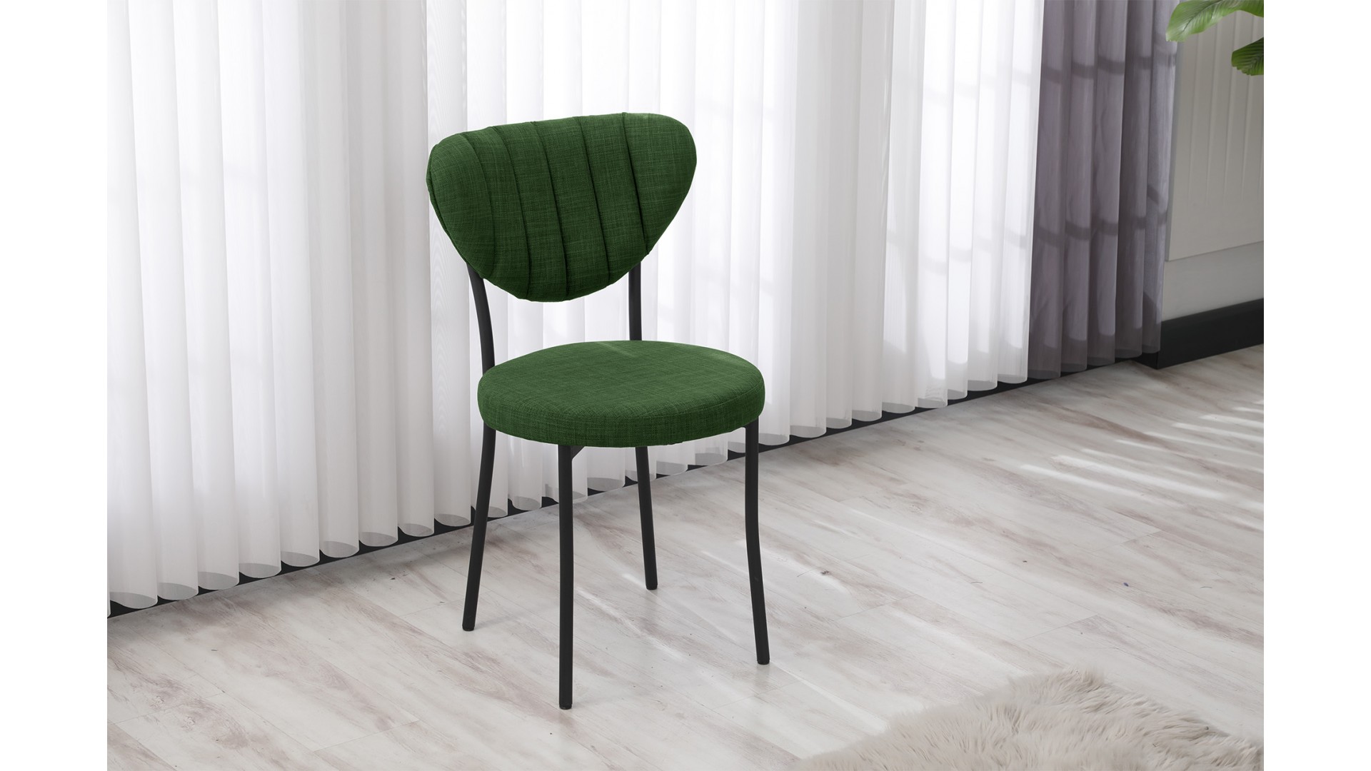 Elegant Modeli Sandalye Yemek Odası Cafe Restoran Ve Mutfak Sandalyesi Keten Kumaş Yeşil