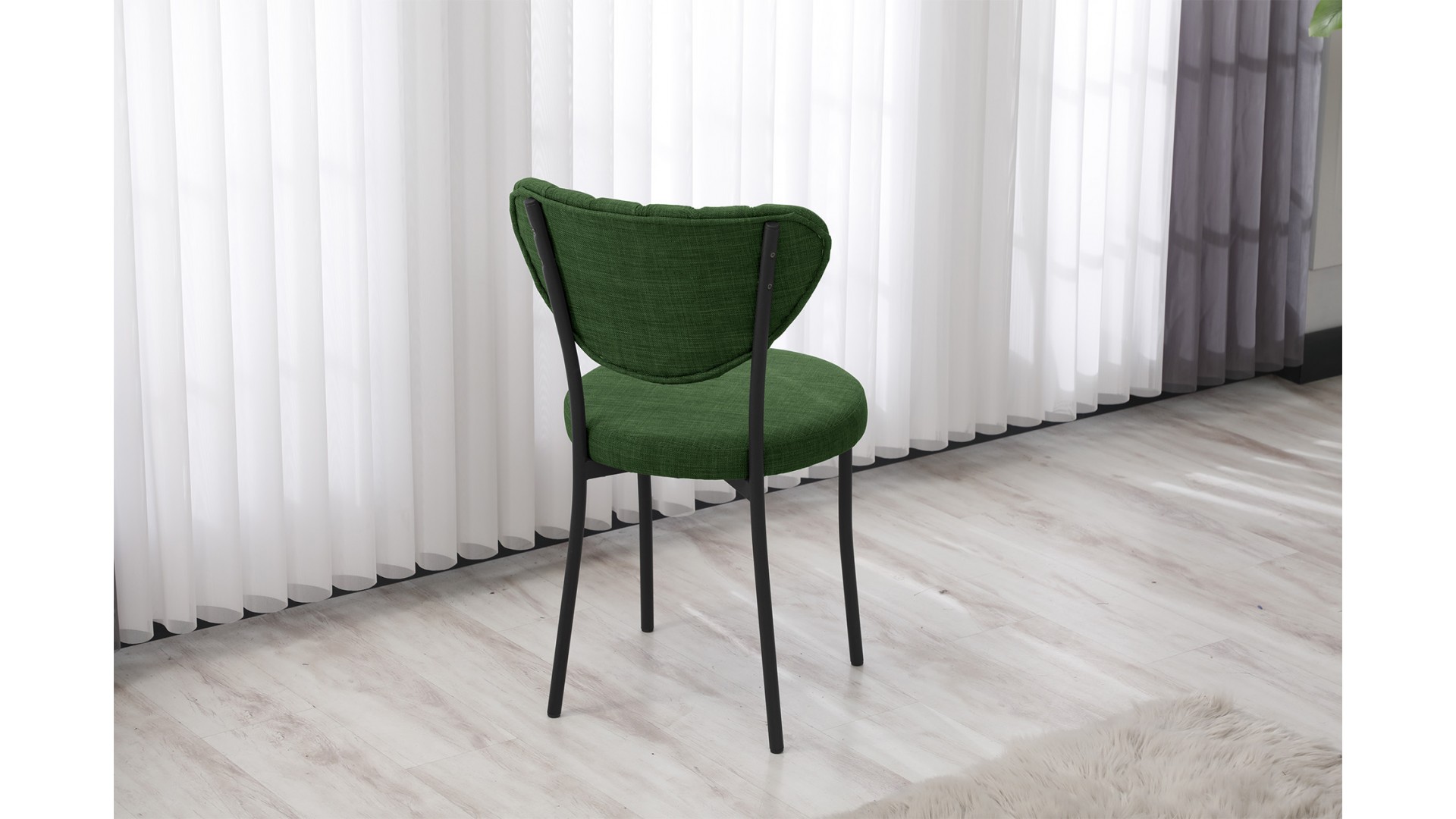 Elegant Modeli Sandalye Yemek Odası Cafe Restoran Ve Mutfak Sandalyesi Keten Kumaş Yeşil