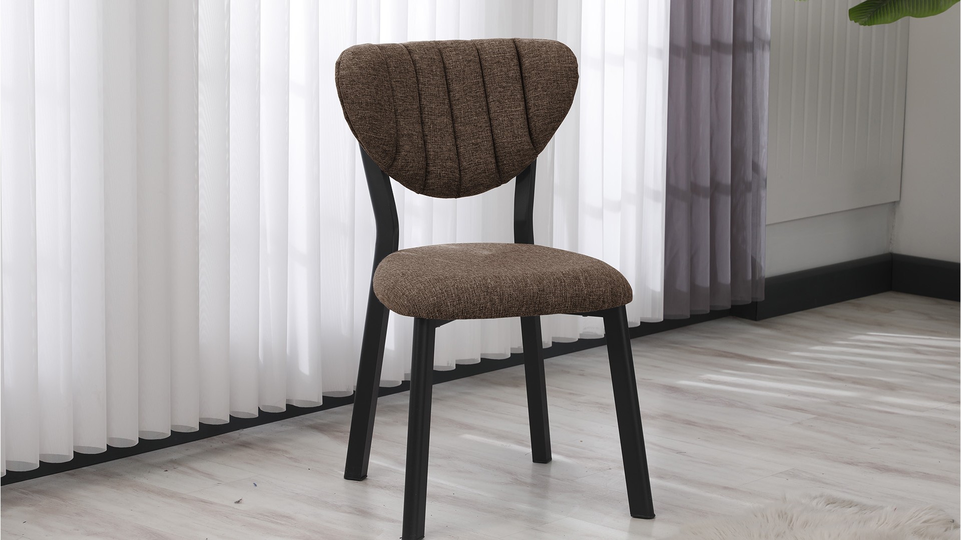 Elma Modeli Keten Sandalye Yemek Odası,Cafe,Restoran Ve Mutfak Sandalyesi Keten Kumaş Füme