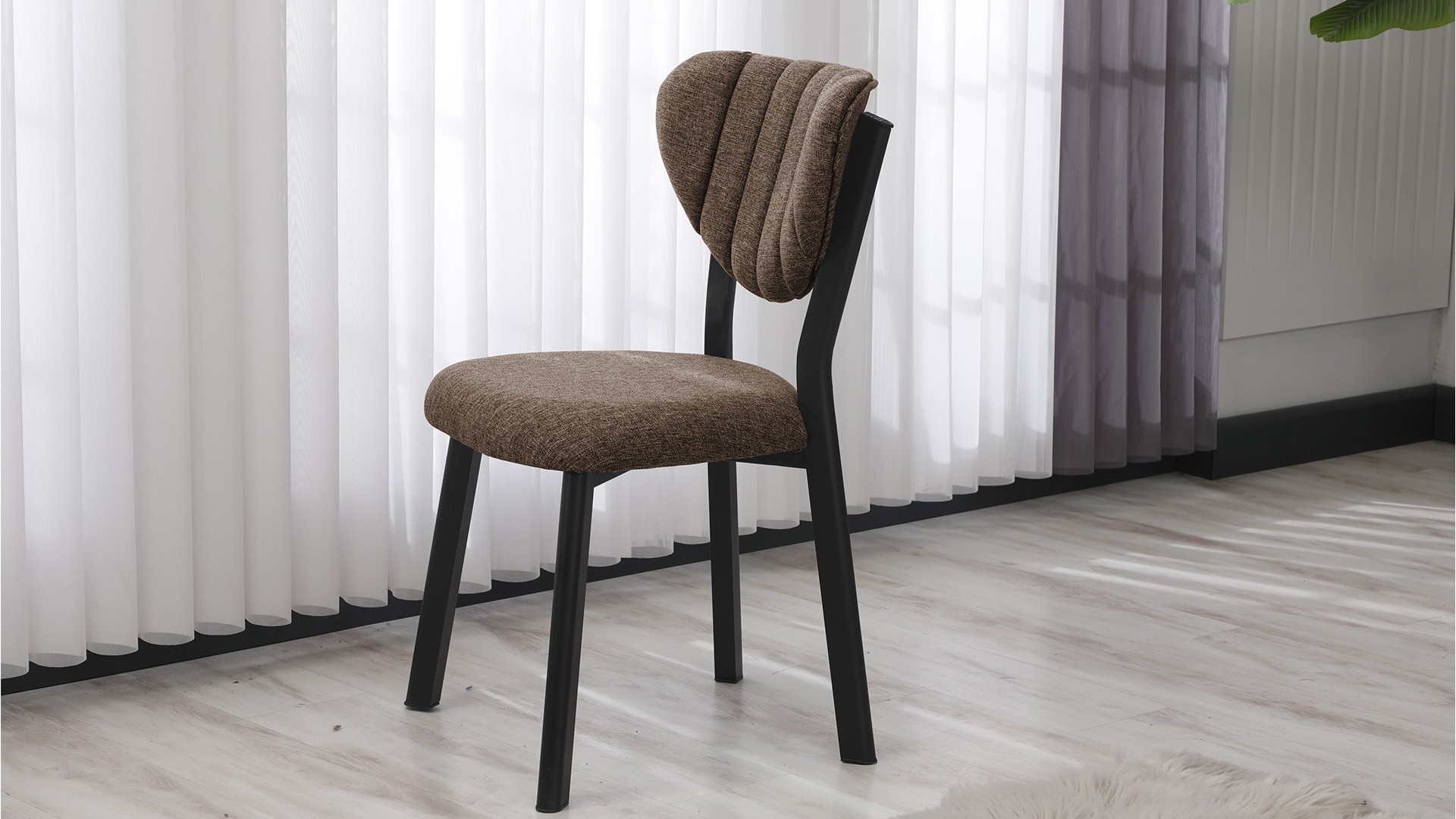 Elma Modeli Keten Sandalye Yemek Odası,Cafe,Restoran Ve Mutfak Sandalyesi Keten Kumaş Füme