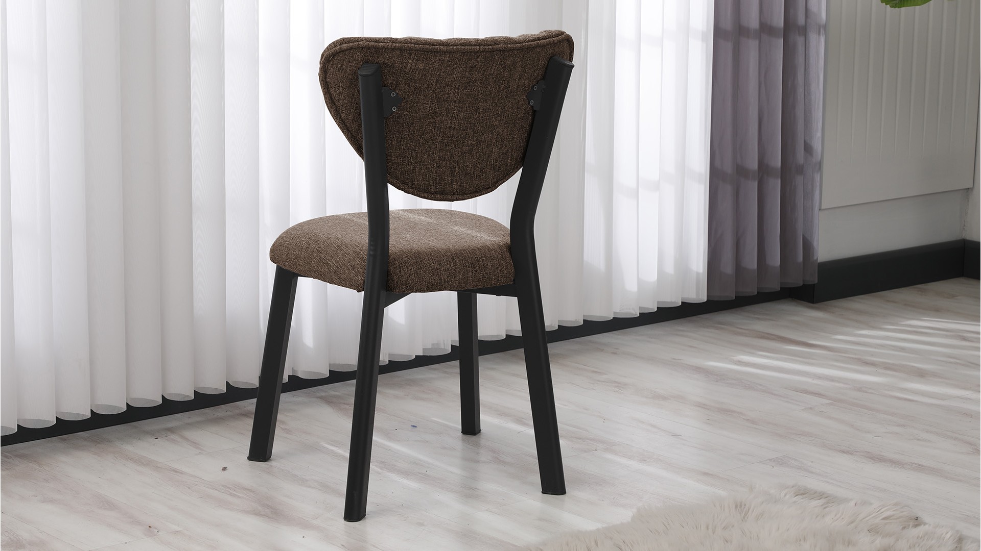 Elma Modeli Keten Sandalye Yemek Odası,Cafe,Restoran Ve Mutfak Sandalyesi Keten Kumaş Füme